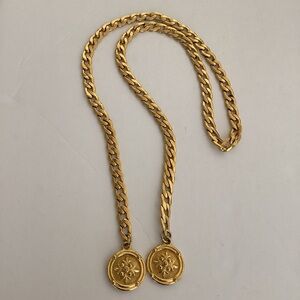 Vintage Gold Medallion Chain Belt Heavy Statement Medallion Curb Chain
